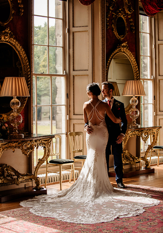 Newlyweds look out on to grounds of Hopetoun